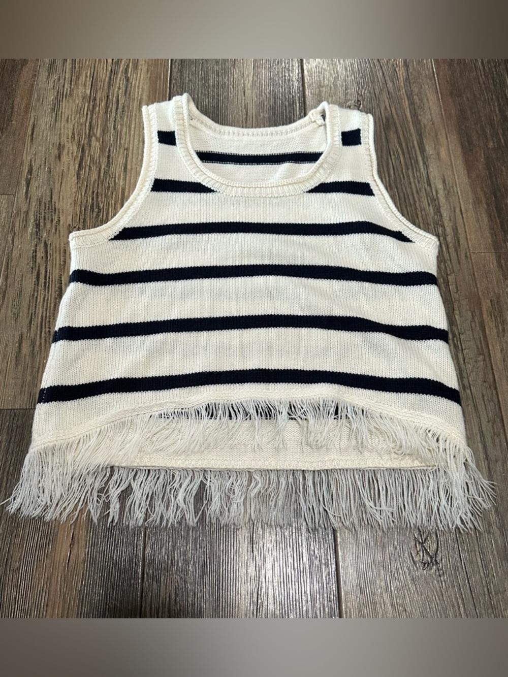 Cupshe striped sweater tank top fringe frayed bottom hem women’s M beachy
